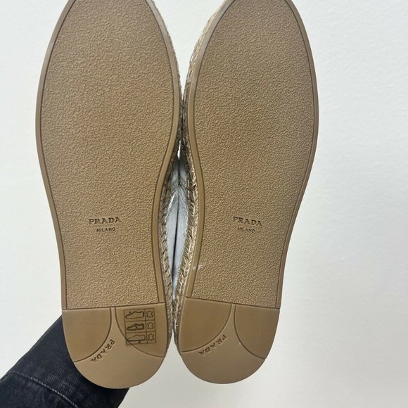 NIB Prada Bow Logo Leather Loafer Gabardine Plaque Flat Espadrilles 35/ US 5 - Picture 8 of 10